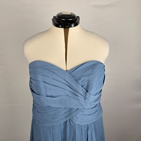 David's Bridal Dress Women's 16 Blue Strapless Mini Ruffles Bridesmaid Prom NWT - Picture 2 of 16